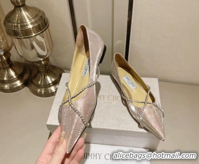 Most Popular Jimmy Choo Genevi Flat in Diamond-Glitter Fabric with Crystal Strap Gold 718033