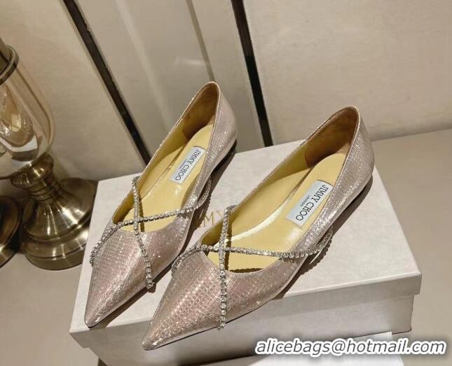 Most Popular Jimmy Choo Genevi Flat in Diamond-Glitter Fabric with Crystal Strap Gold 718033