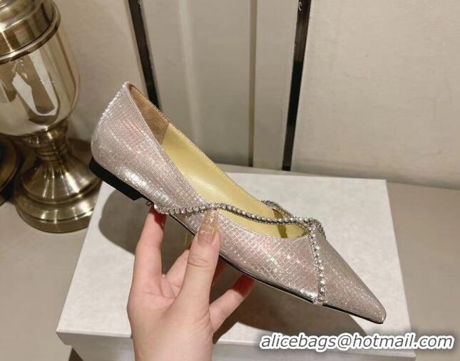 Most Popular Jimmy Choo Genevi Flat in Diamond-Glitter Fabric with Crystal Strap Gold 718033