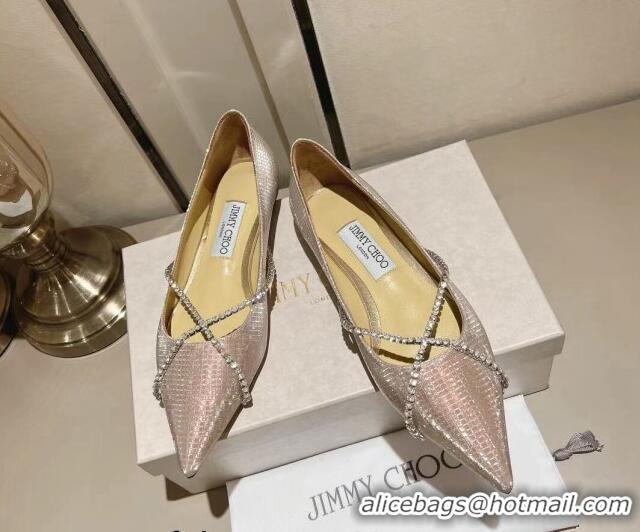 Most Popular Jimmy Choo Genevi Flat in Diamond-Glitter Fabric with Crystal Strap Gold 718033