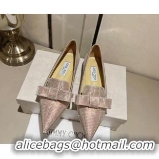 Purchase Jimmy Choo Gala Ballet Flat in Diamond-Glitter Fabric with Bow Gold 718034