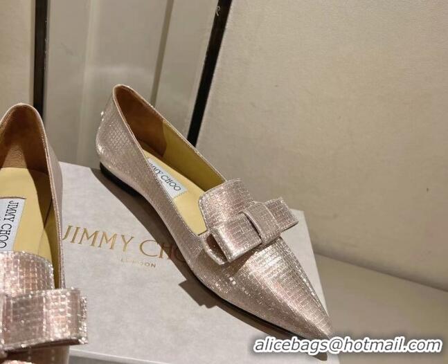 Purchase Jimmy Choo Gala Ballet Flat in Diamond-Glitter Fabric with Bow Gold 718034