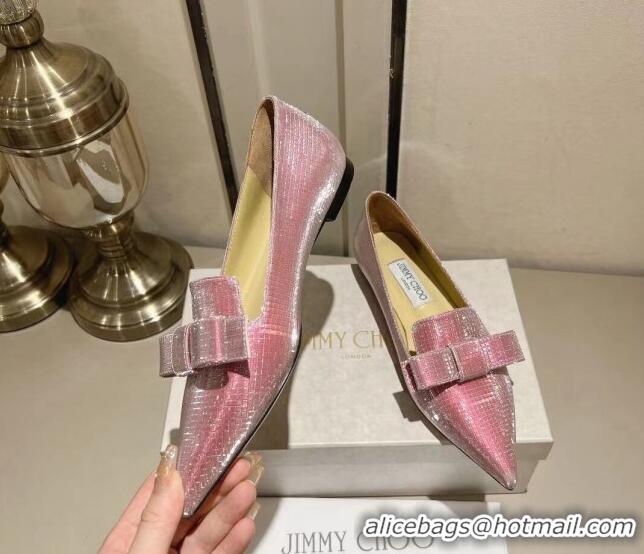 Best Grade Jimmy Choo Gala Ballet Flat in Diamond-Glitter Fabric with Bow Purple 718035