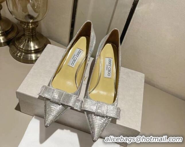 Discount Jimmy Choo Love Pumps in Diamond-Glitter Fabric with Bow Silver 0718039