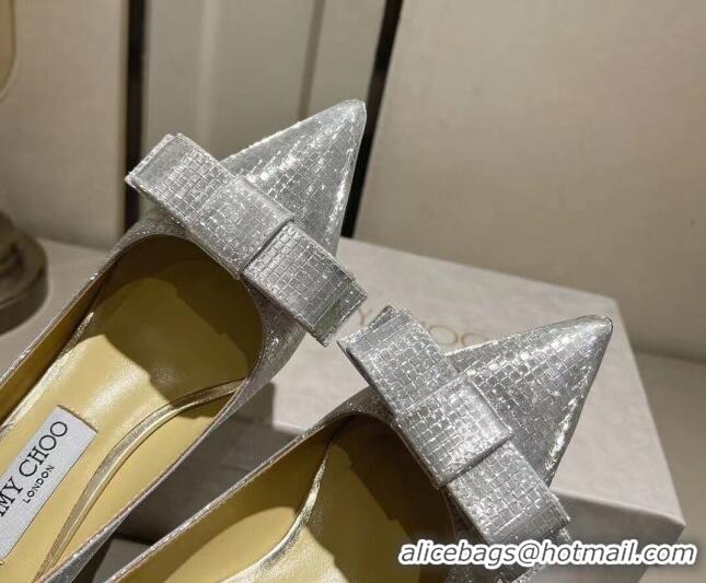 Discount Jimmy Choo Love Pumps in Diamond-Glitter Fabric with Bow Silver 0718039