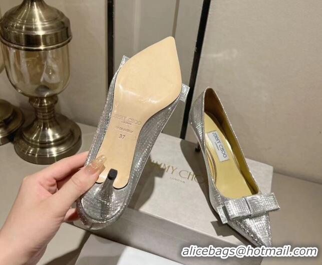 Discount Jimmy Choo Love Pumps in Diamond-Glitter Fabric with Bow Silver 0718039