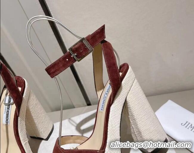 Good Quality Jimmy Choo Gaia Suede High Heel Platform Sandals 14cm with Knit Block heel Brown 728001