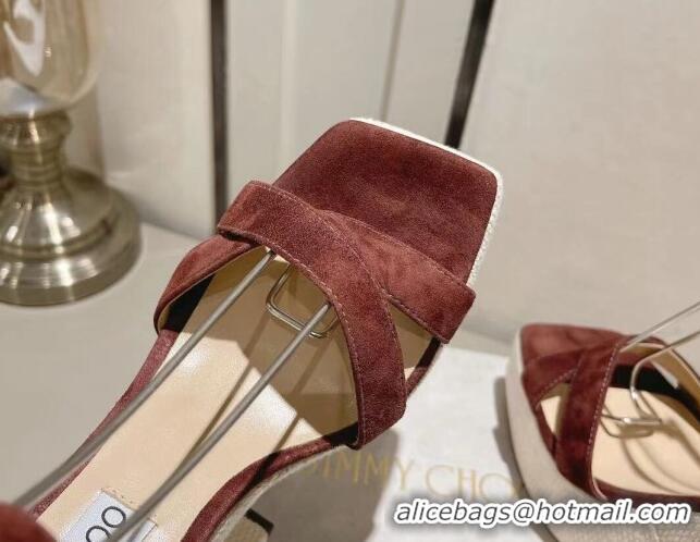 Good Quality Jimmy Choo Gaia Suede High Heel Platform Sandals 14cm with Knit Block heel Brown 728001