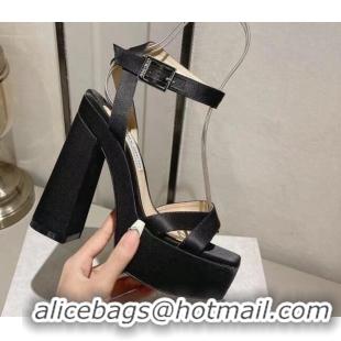 Popular Style Jimmy Choo Gaia High Heel Platform Sandals 14cm in Satin Black 728002