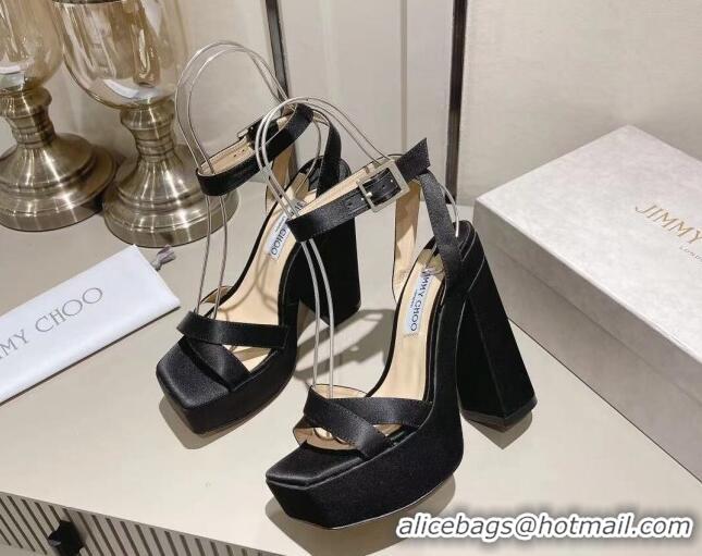 Popular Style Jimmy Choo Gaia High Heel Platform Sandals 14cm in Satin Black 728002