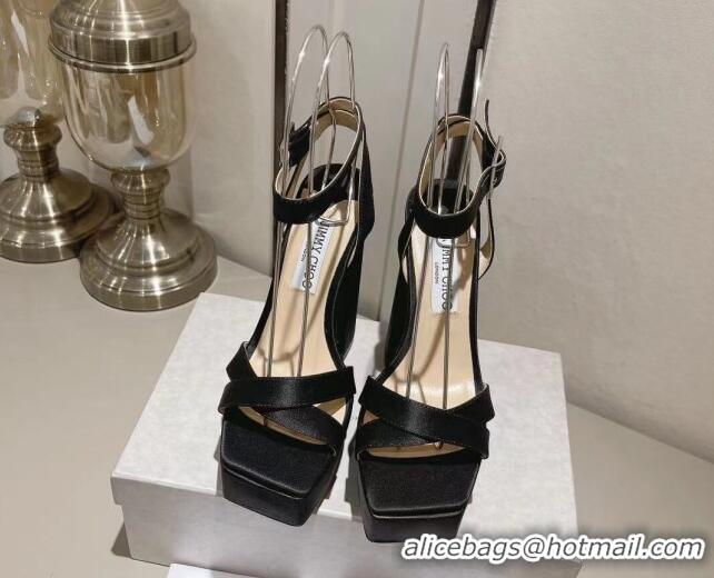 Popular Style Jimmy Choo Gaia High Heel Platform Sandals 14cm in Satin Black 728002