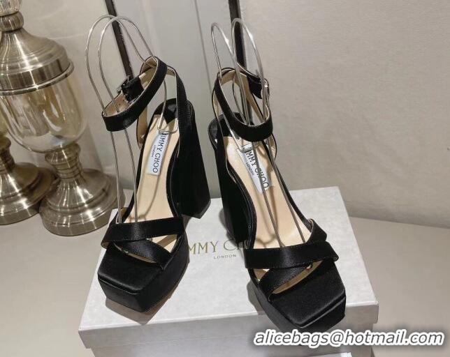 Popular Style Jimmy Choo Gaia High Heel Platform Sandals 14cm in Satin Black 728002