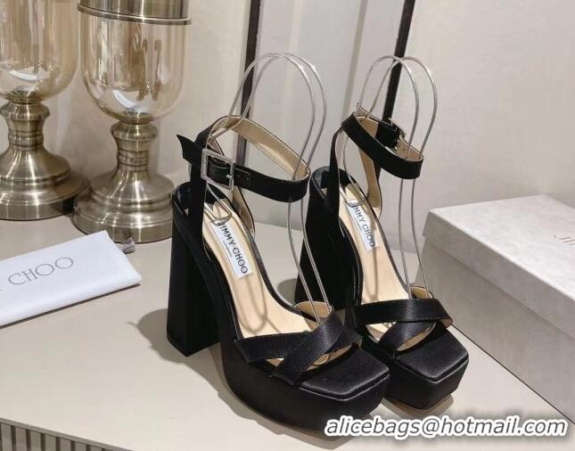 Popular Style Jimmy Choo Gaia High Heel Platform Sandals 14cm in Satin Black 728002