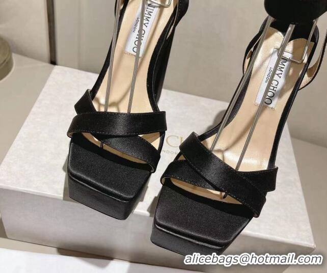 Popular Style Jimmy Choo Gaia High Heel Platform Sandals 14cm in Satin Black 728002