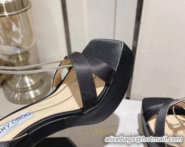 Popular Style Jimmy Choo Gaia High Heel Platform Sandals 14cm in Satin Black 728002