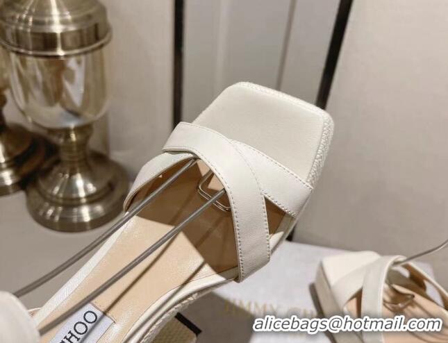 Top Design Jimmy Choo Gaia High Heel Platform Sandals 14cm with Knit Block heel in Calfskin White 728003