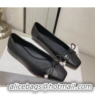 1:1 aaaaa Jimmy Choo Elme Ballet Flat in Nappa Leather with Pearl Bow Black 728005