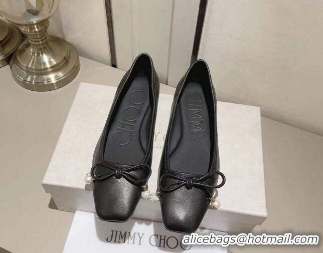 1:1 aaaaa Jimmy Choo Elme Ballet Flat in Nappa Leather with Pearl Bow Black 728005