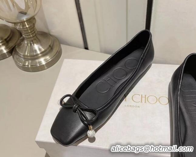 1:1 aaaaa Jimmy Choo Elme Ballet Flat in Nappa Leather with Pearl Bow Black 728005