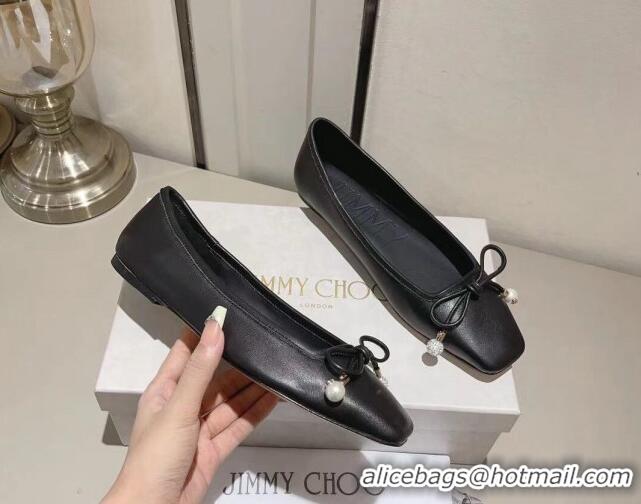 1:1 aaaaa Jimmy Choo Elme Ballet Flat in Nappa Leather with Pearl Bow Black 728005