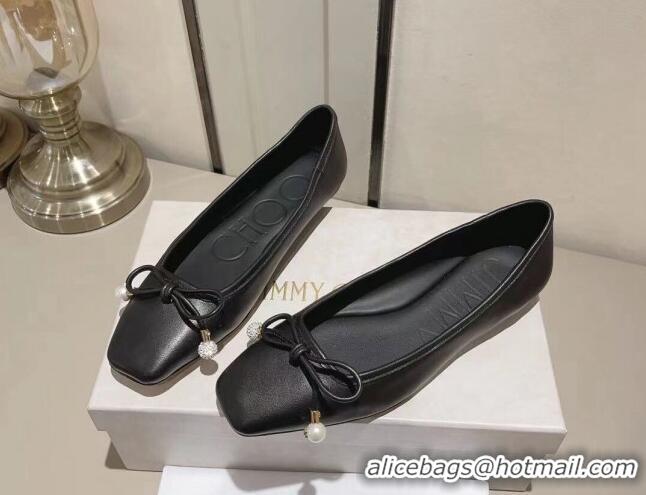 1:1 aaaaa Jimmy Choo Elme Ballet Flat in Nappa Leather with Pearl Bow Black 728005