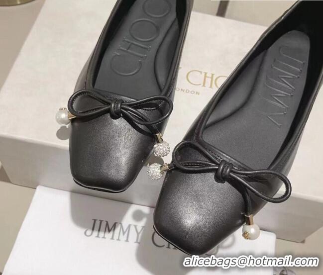 1:1 aaaaa Jimmy Choo Elme Ballet Flat in Nappa Leather with Pearl Bow Black 728005