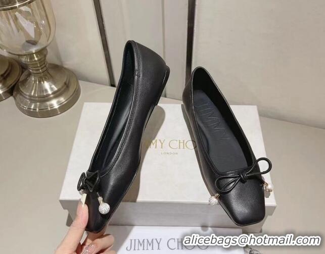 1:1 aaaaa Jimmy Choo Elme Ballet Flat in Nappa Leather with Pearl Bow Black 728005