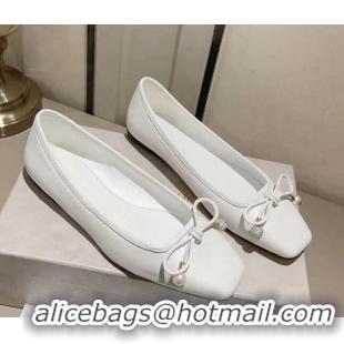 Good Quality Jimmy Choo Elme Ballet Flat in Nappa Leather with Pearl Bow White 728006