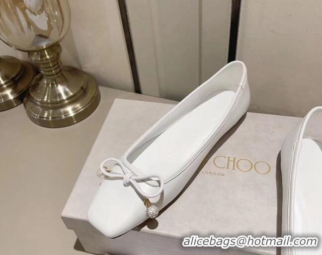 Good Quality Jimmy Choo Elme Ballet Flat in Nappa Leather with Pearl Bow White 728006