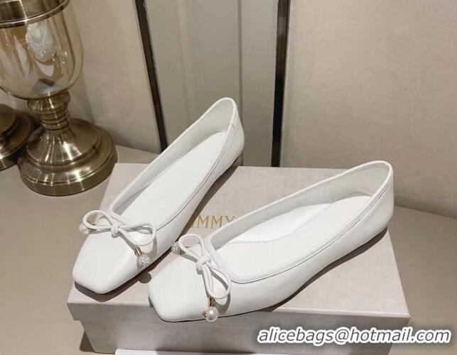 Good Quality Jimmy Choo Elme Ballet Flat in Nappa Leather with Pearl Bow White 728006