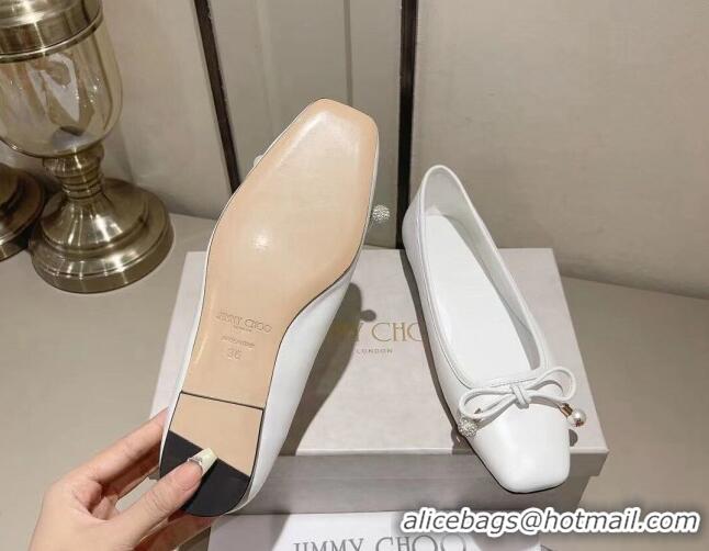 Good Quality Jimmy Choo Elme Ballet Flat in Nappa Leather with Pearl Bow White 728006