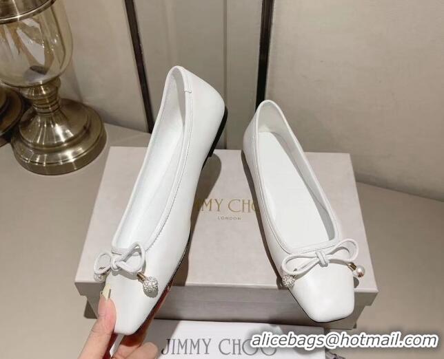 Good Quality Jimmy Choo Elme Ballet Flat in Nappa Leather with Pearl Bow White 728006