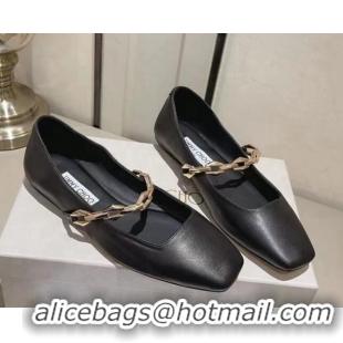 Trendy Design Jimmy Choo Diamond Tilda Ballet Flat in Nappa Leather with Chain Black 728007