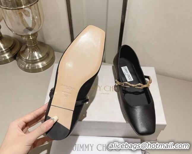 Trendy Design Jimmy Choo Diamond Tilda Ballet Flat in Nappa Leather with Chain Black 728007