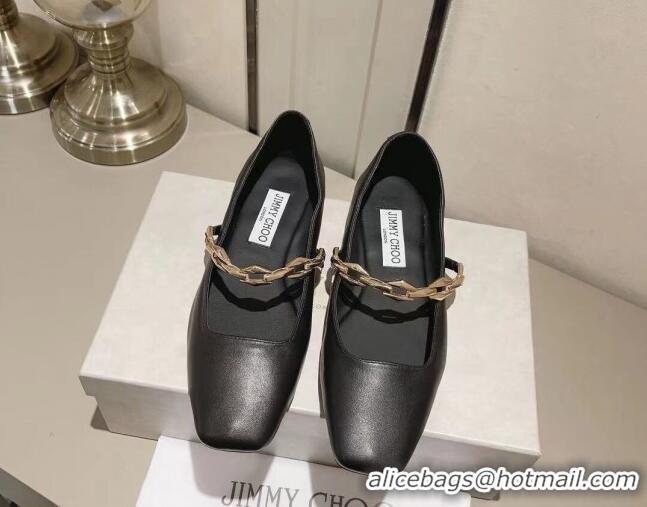 Trendy Design Jimmy Choo Diamond Tilda Ballet Flat in Nappa Leather with Chain Black 728007