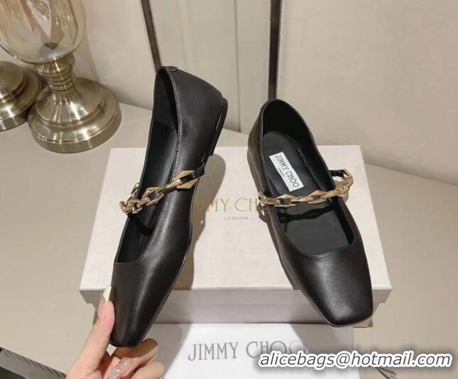 Trendy Design Jimmy Choo Diamond Tilda Ballet Flat in Nappa Leather with Chain Black 728007