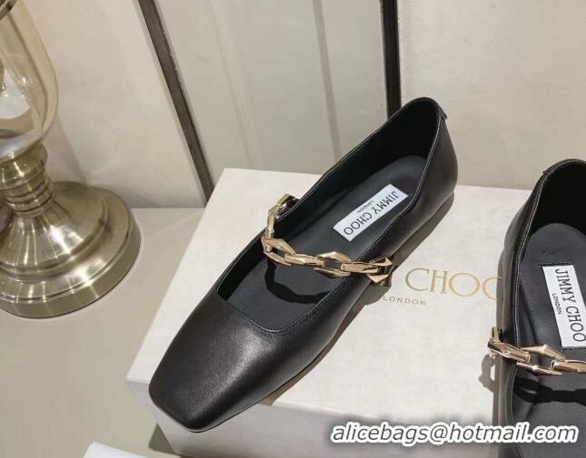 Trendy Design Jimmy Choo Diamond Tilda Ballet Flat in Nappa Leather with Chain Black 728007