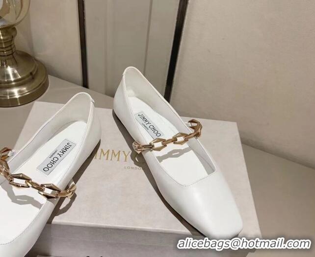 Good Product Jimmy Choo Diamond Tilda Ballet Flat in Nappa Leather with Chain White 728008