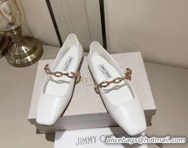 Good Product Jimmy Choo Diamond Tilda Ballet Flat in Nappa Leather with Chain White 728008