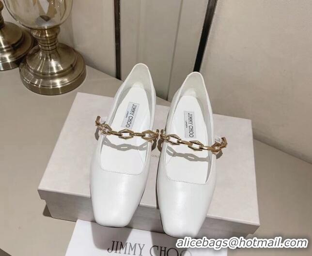 Good Product Jimmy Choo Diamond Tilda Ballet Flat in Nappa Leather with Chain White 728008