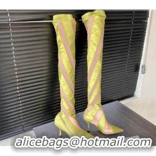 Charming Jimmy Choo Mugler Fabric and Mesh Heel Knee-High Boots 10.5cm Lemon Yellow/Pink 821118