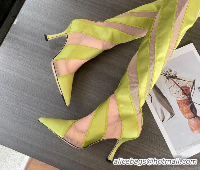 Charming Jimmy Choo Mugler Fabric and Mesh Heel Knee-High Boots 10.5cm Lemon Yellow/Pink 821118