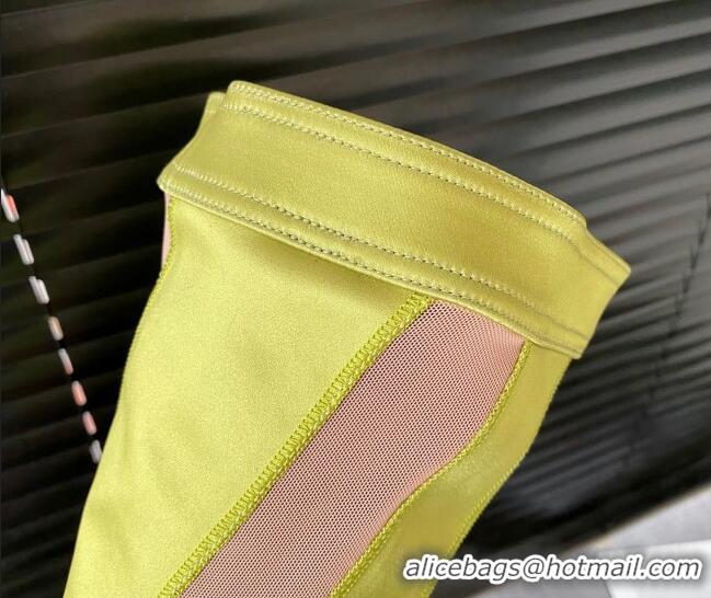 Charming Jimmy Choo Mugler Fabric and Mesh Heel Knee-High Boots 10.5cm Lemon Yellow/Pink 821118