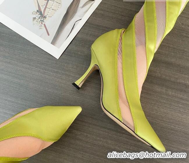 Charming Jimmy Choo Mugler Fabric and Mesh Heel Knee-High Boots 10.5cm Lemon Yellow/Pink 821118