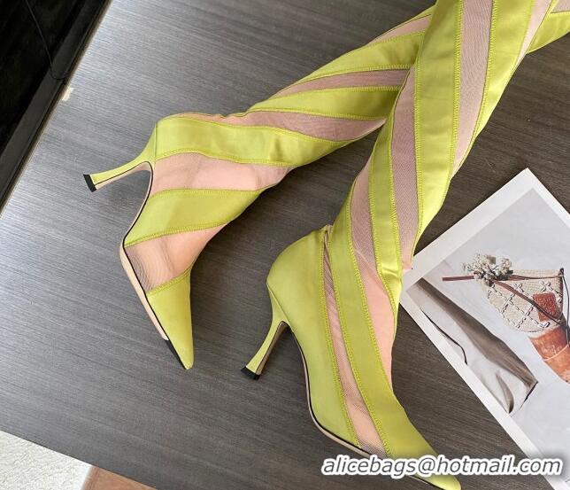 Charming Jimmy Choo Mugler Fabric and Mesh Heel Knee-High Boots 10.5cm Lemon Yellow/Pink 821118