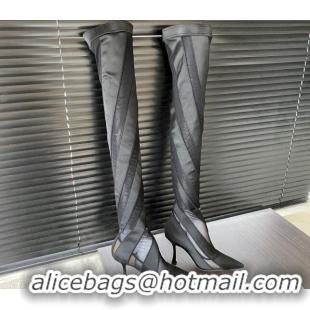 Best Product Jimmy Choo Mugler Fabric and Mesh Heel Knee-High Boots 10.5cm Black/Grey 821120