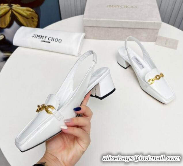 Cheap Price Jimmy Choo Diamond Tilda Slingback Pumps 4.5cm in Patent Leather White 915044