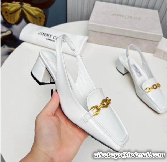 Cheap Price Jimmy Choo Diamond Tilda Slingback Pumps 4.5cm in Patent Leather White 915044