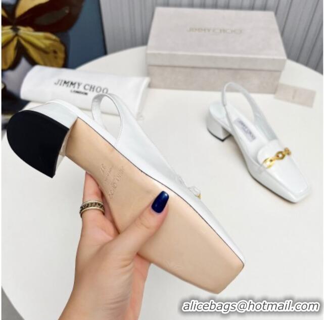 Cheap Price Jimmy Choo Diamond Tilda Slingback Pumps 4.5cm in Patent Leather White 915044