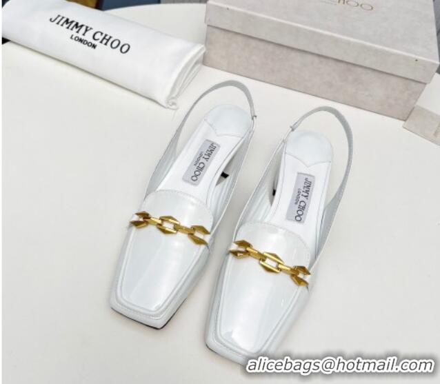 Cheap Price Jimmy Choo Diamond Tilda Slingback Pumps 4.5cm in Patent Leather White 915044